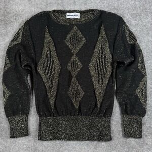 Vintage 80s Sweater Women's Black Gold Geometric Long‎ Sleeve Vivanti Signature